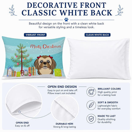 Caroline's Treasures BB1621PILLOWCASE Christmas Tree And Chocolate Brown Shih Tzu Fabric Standard Pillowcase, Large, Multicolor