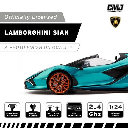 1:24 Scale Officially Licensed RC Lamborghini Sián FKP 37, Blue Lambo Sport Racing Hobby Toy Car Model Vehicle for Boys Girls and Adults Gift