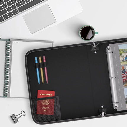 ZOOPIP Fireproof 3 Ring Binder with Zipper, 2 Inch D Rings Hold up 450 Sheets of 8.5" x 11" (A4), Compatible with Clear Page Protectors, Built-in net and Pen Holder (1 Pcs, Black, 2")