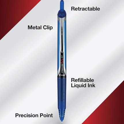 Pilot Precise V5 RT Refillable & Retractable Liquid Ink Rolling Ball Pens, Extra Fine Point (0.5mm) Blue Ink, 12-Pack (26063)