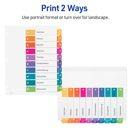 Avery 10-Tab Dividers for 3 Ring Binders, Customizable Table of Contents, Multicolor Tabs, 3 Sets (11072)