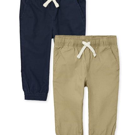 The Children's Place Baby Boys' and Toddler Stretch Pull on Jogger Pants,multipacks, Flax/Tidal 2-Pack, 18-24 Months