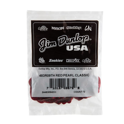 Dunlop 483R09TH Genuine Celluloid, Red Pearloid, Thin, 72/Bag