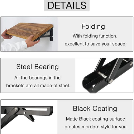 AUTOHJ Folding Shelf Brackets - 14 Inch 2 Pcs Heavy Duty Metal Collapsible Shelf Bracket, DIY Wall Mounted Shelf Bracket, Space Saving for Bench