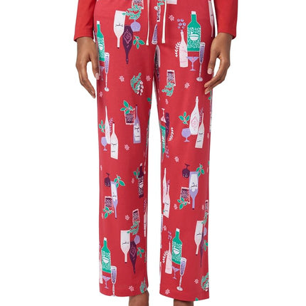 HUE Printed Knit Pajama Bottom Women's Pyjama, Barbados Cherry Winter Cocktails Sleep Pant, L