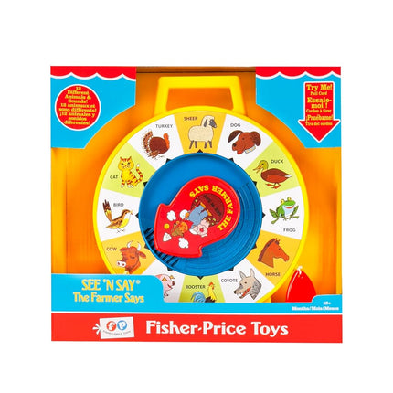 Basic Fun Fisher Price Classics See 'n Say Farmer Says Toy | Educational Talking Animal Wheel with Sounds | Retro Preschool Toy for Toddlers 18 months +