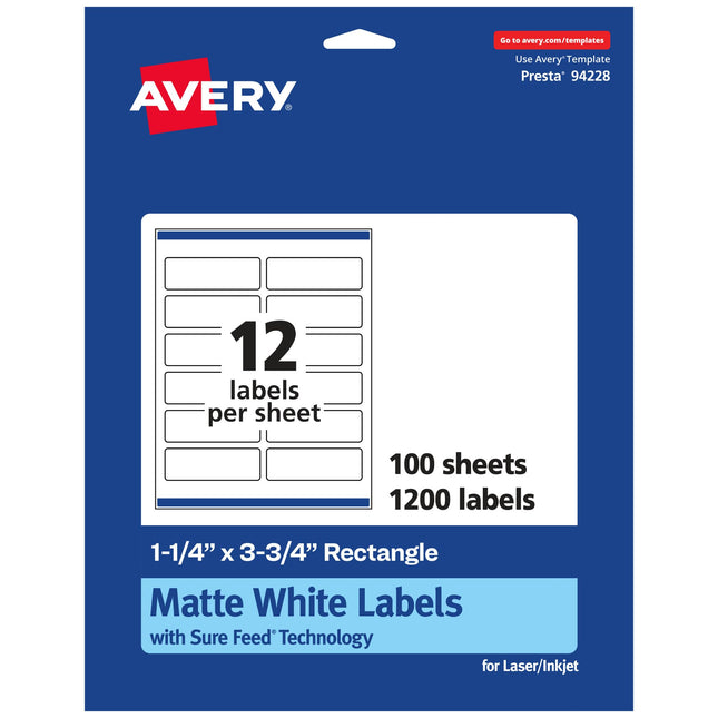 Avery Matte White Rectangle Labels with Sure Feed,