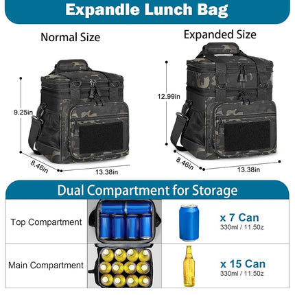 GLENKEY Double Deck Insulated Lunch Box, Expandable XLarge Lunch Bag Leakproof Cooler Bag Lunch Pail for Men Women Adults Work Shifts Travel Daytrip,22L,Black-Camo
