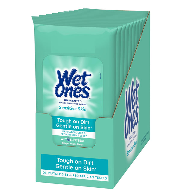 Wet Ones Sensitive Skin Hands and Face Wipes, 20 C