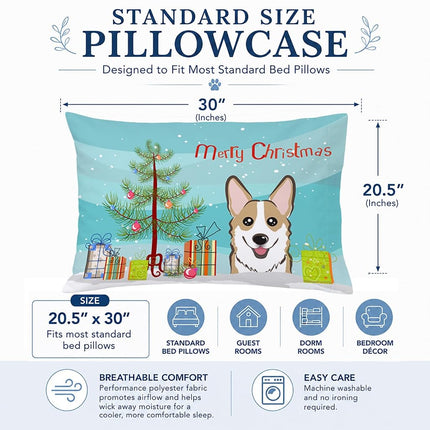 Caroline's Treasures BB1625PILLOWCASE Christmas Tree And Sable Corgi Fabric Standard Pillowcase, Large, Multicolor
