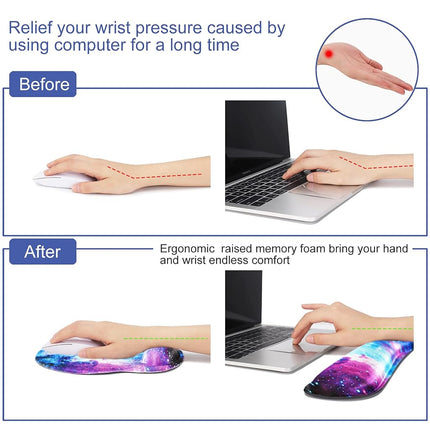 Mouse Pad Keyboard Wrist Rest, Gel Non Slip Rubber Wrist Support Rest Mouse Pad for Home Office, Computer, Laptop, Typist, Gamer, Soft Cushion Mousepad with Memory Foam Ergonomic Nebula Galaxy