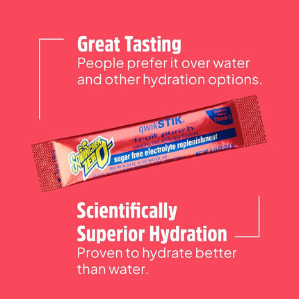 Sqwincher Zero Qwik Stik - Sugar Free Electrolyte Powdered Beverage Mix, Fruit Punch 060102-FP (Pack of 50)