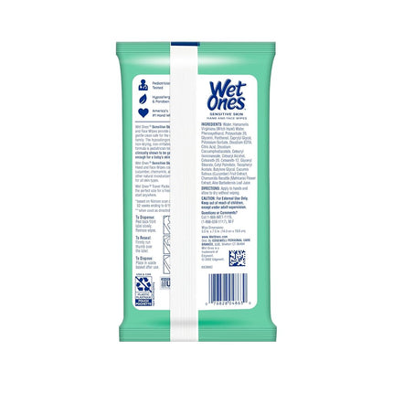 Lingettes mains et visage Wet Ones peaux sensibles, paquet de voyage de 20 lingettes (lot de 10)