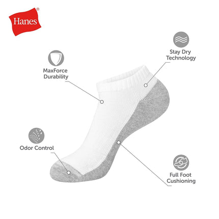 Hanes Men's Max Cushioned Double Tough Ankle Socks (6 Pairs), Black