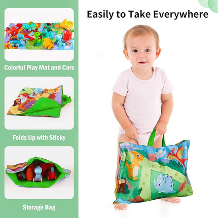 ALASOU Dinosaur Car Toys for 1 Year Old Boy Gifts with Playmat/Storage Bag