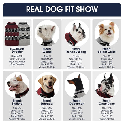 IECOii Great Dane Sweater, 4XL Dog Sweater for Giant Breeds Male, Warm Dog Sweaters with Fair Isle Pattern for Fall Winter Walking, Mid-Neck Pullover Thick & Stretchy for Big Dogs Boy, Grey, 4XL