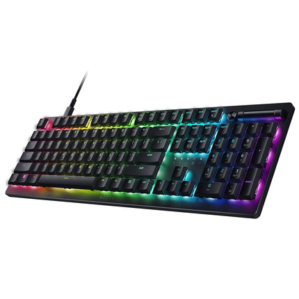 Teclado para juegos Razer DeathStalker V2: Switches ópticos de perfil bajo - Púrpura Clicky - Teclas recubiertas ultraduraderas - Placa superior de aluminio duradero - Rodillo multifunción y botón multimedia - Chroma RGB