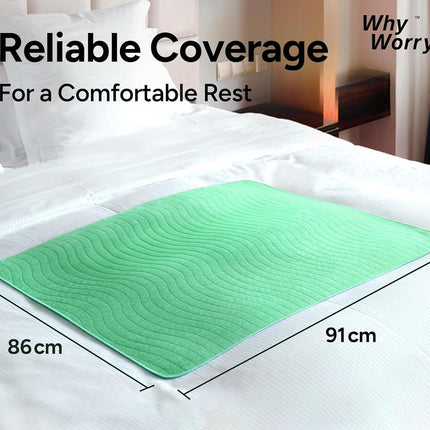 WhyWorry Washable Bed Pads for Adult Incontinence, 86x91cm, Green, 4 Pack