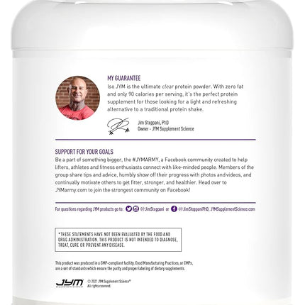 Jym Supplement Science Iso Jym, 90 Calories, 100% Whey Protein Isolate, Zero Fat, Zero Sugars, Mixes Clear, For Women & Men, Grape, 20 Servings