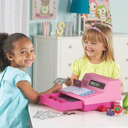 Learning Resources Pretend & Play Calculator Cash Register Pink - 73 Pieces, Ages 3+ Cash Register for Kids, Play Money for Kids, Toddlers Toys