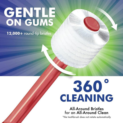 Brilliant Soft Toothbrush for Adults - with Over 14,000 360 Degree Micro-Fine, Rounded-Tip Bristles for Easy & Effective Cleaning, Red-Clear, 2 Count