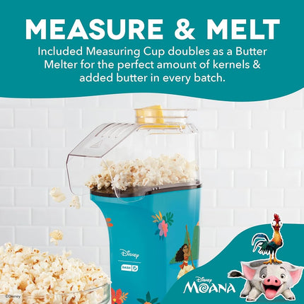 Disney Dash Fresh Pop Popcorn Maker - Oil-Free, Air Popcorn Popper - With Measuring Cup & Recipe Guide - Perfect for Movie Nights - 16 Cups, Moana