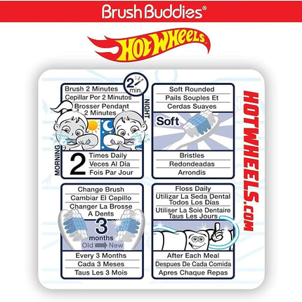 Brush Buddies 6-Pack Hot Wheels Toothbrush for Kids, Soft Bristle, Ages 2-4, Multicolor