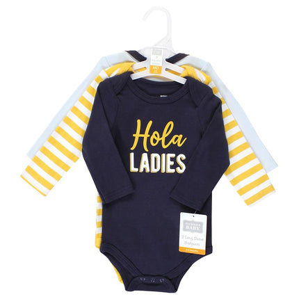 Hudson Baby Unisex Baby Cotton Long-Sleeve Bodysuits, Hola Ladies 3-Pack, Preemie, Hola Ladies 3-pack, Preemie
