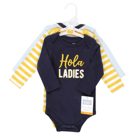 Hudson Baby Unisex Baby Cotton Long-Sleeve Bodysuits, Hola Ladies 3-Pack, Preemie, Hola Ladies 3-pack, Preemie