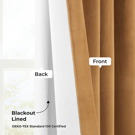 HPD Half Price Drapes Velvet Blackout Curtains/Drapes - 96 Inches Long 1 Panel Blackout Curtain Signature Pleated for Living Room & Bedroom - 25W X 96L, Amber Gold