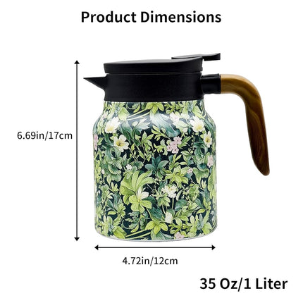 35 OZ Vintage Floral Tea Pot with Infuser, Insulated Stainless Steel Tea Kettle, 12 Hour Hot/Cold Retention, Tea-Water Separation Loose Leaf Tea Steeper for Hot Drinks (Green)