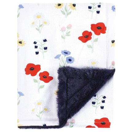 Hudson Baby Unisex Baby Plush Blanket with Furry Binding and Back, Wildflower, One Size