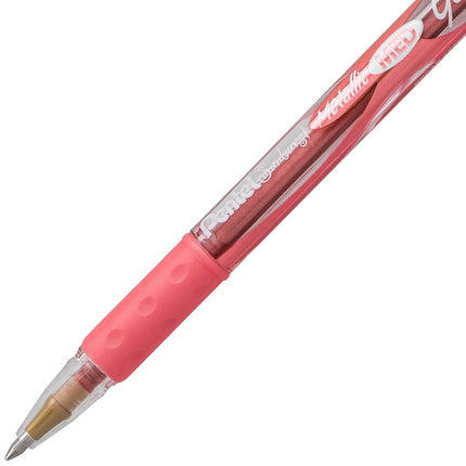Pentel Sunburst Metallic Gel Pen, 0.8mm Tip Writes 0.4mm Line, Red/Transparent Barrel Red Ink, Box of 12 (K908-MB) by Pentel