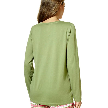 HUE Women's Sleep and Lounge Pajama Separates, Christmas and Holiday Collection, Loden Green-Long Sleeve Crew Neck Tee, Small, Green