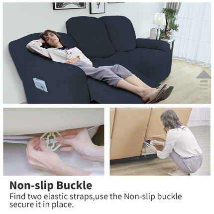 Housses de canapé relax extensibles 8 pièces, housse de canapé de protection de meubles souple avec élastique en bas pour enfants, tissu jacquard élasthanne à petits carreaux, bleu foncé