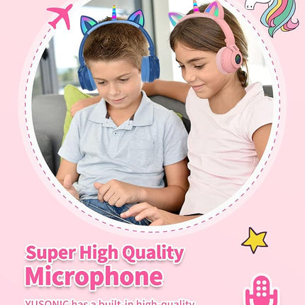 Unicorn Kids Headphones,Unicorn Bluetooth Headphones Foldable for Girls Boys Toddlers Phones pad/Amazon fire/Tablet,Light Up Kids Wireless Headphone Birthday Gifts (Pink)