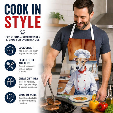Caroline's Treasures Whippet The Chef Apron Cooking Kitchen Server Baking Crafts Gardening for Adult Women Men, Unisex, Large, Multicolor