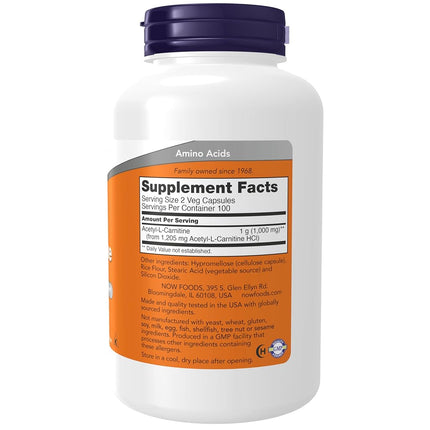 NOW Acetyl L-Carnitine 500mg, 200 Veg Capsules