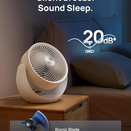 Dreo Desk Fan for Bedroom, 11 Inch Table Fans, 60ft Strong Airflow, 120° Vertical Manual, 3 Speeds, 28dB Quiet Air Circulator Fan，White