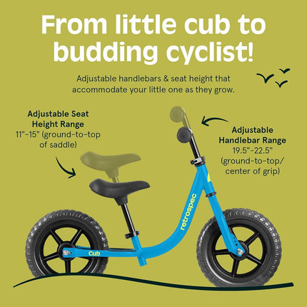 Retrospec Cub 2 Toddler 12" Balance Bike, 18 Months - 3 Years Old, No Pedal Beginner Kids Bicycle for Girls & Boys, Flat-Free Tires, Adjustable Seat, & Durable Frame