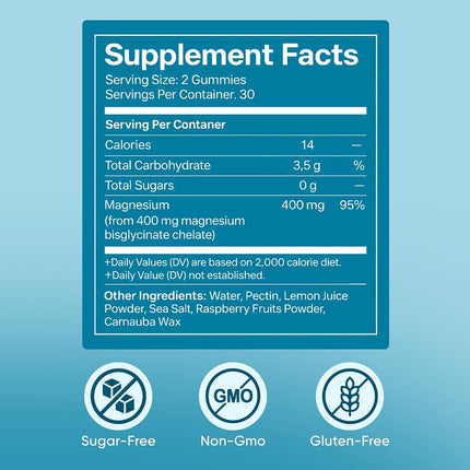 Spnutrition Magnesium Bisglycinate Gummies, with 400mg Magnesium Bisglycinate Chelate, Sea Salt, Raspberry Fruit Powder, Improve Sleep & nervous, Relax Muscles, Strengthen Bones, Vegan, 60 Gummies (1)