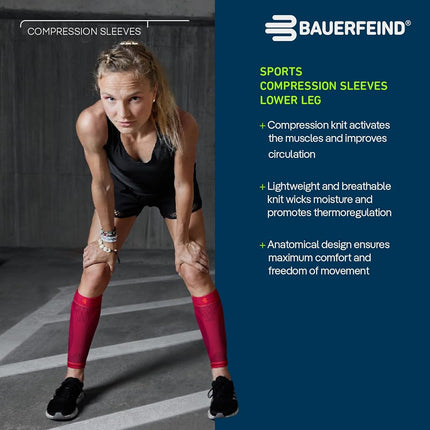 Bauerfeind Sports Compression Lower Leg Calf Sleeves (1 Pair) - Gradient Compression for Improved Blood Circulation in Legs - Air Knit Fabric Breathable, Durable, Washable (Black, Medium, Short)