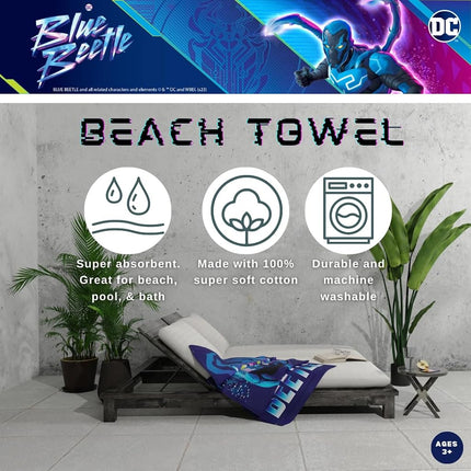 Serviette de bain/piscine/plage en coton super doux Franco Blue Beetle pour enfants, 147 cm x 71 cm, (produit sous licence officielle)