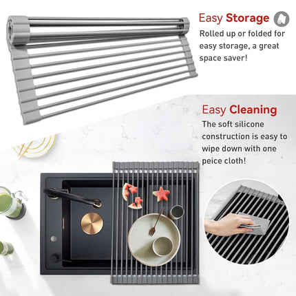 MERRYBOX Roll Up Dish Drying Rack, Over The Sink Dish Rack Foldable, Heat-Resistant, Anti-Slip Silicone Coated Dish Drainer for Kitchen Counter, Large & Multipurpose Sink Drying Rack, 20.5" x 13.1"