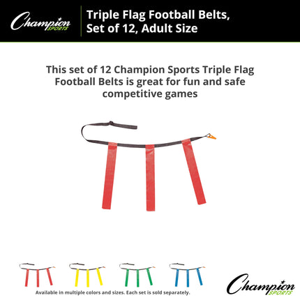 Ensemble de football américain sans contact à triple drapeau Champion Sports, rouge, taille 32/39, paquet de 12