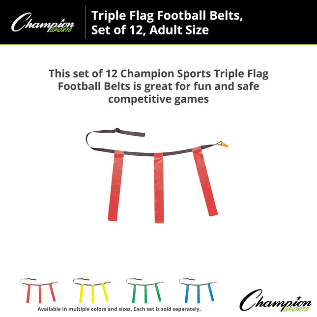 Champion Sports Triple Flag Football Set, Red, Size 32/39, Pack of 12