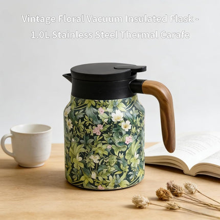 35 OZ Vintage Floral Tea Pot with Infuser, Insulated Stainless Steel Tea Kettle, 12 Hour Hot/Cold Retention, Tea-Water Separation Loose Leaf Tea Steeper for Hot Drinks (Green)
