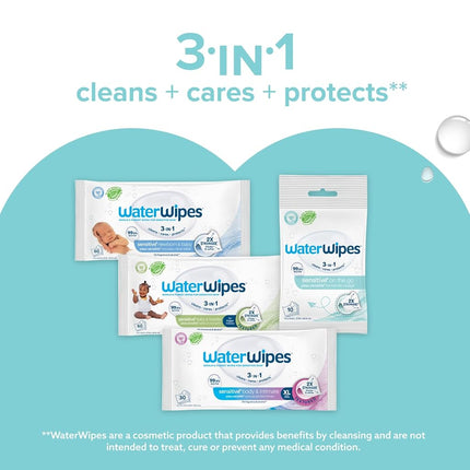 WaterWipes On The Go Wipes, 99.9% Water-Based Wipes for Travel, Sports, and to Refresh Skin, Unscented & Hypoallergenic, 224 Count (8 Packs)