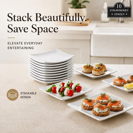 10 Strawberry Street 6" Catering Square Coupe Appetizer Plate, Set of 12,White