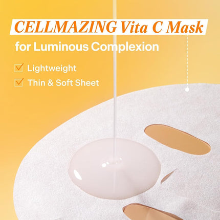 Torriden CELLMAZING Vita C Facial Mask (10 Sheets) | 5D Vitamin C, Niacinamide | Glow Boosting & Skin Tone Evening | For Dull & Tired Skin | Vegan | Korean Skincare | Facial Mask